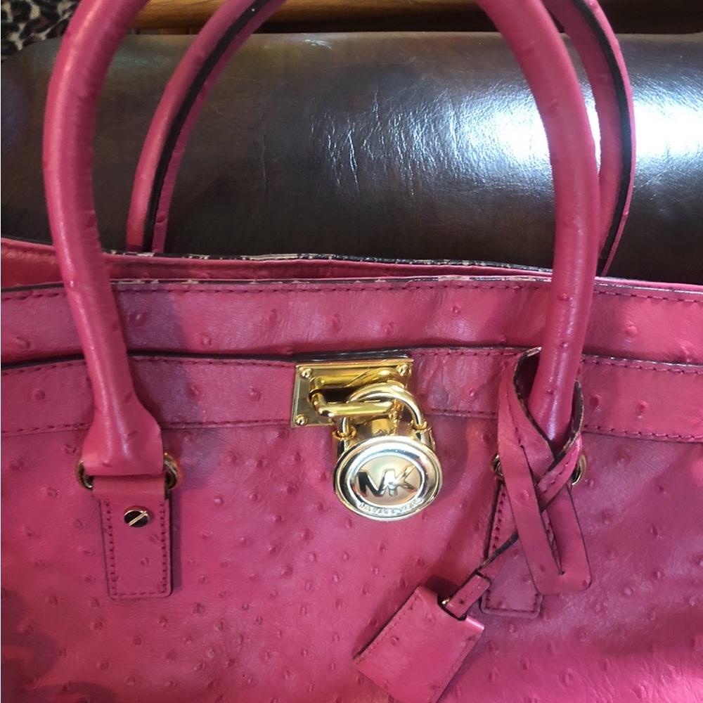 Michael Kors Hot Pink Leather Satchel with Gold-tone Lock - Picture 2 of 5